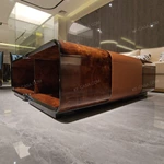 Luxury Rectangular Coffee Table Featuring Premium Wood Veneer with Central Leather Inlay Accent for Sophisticated Interiors